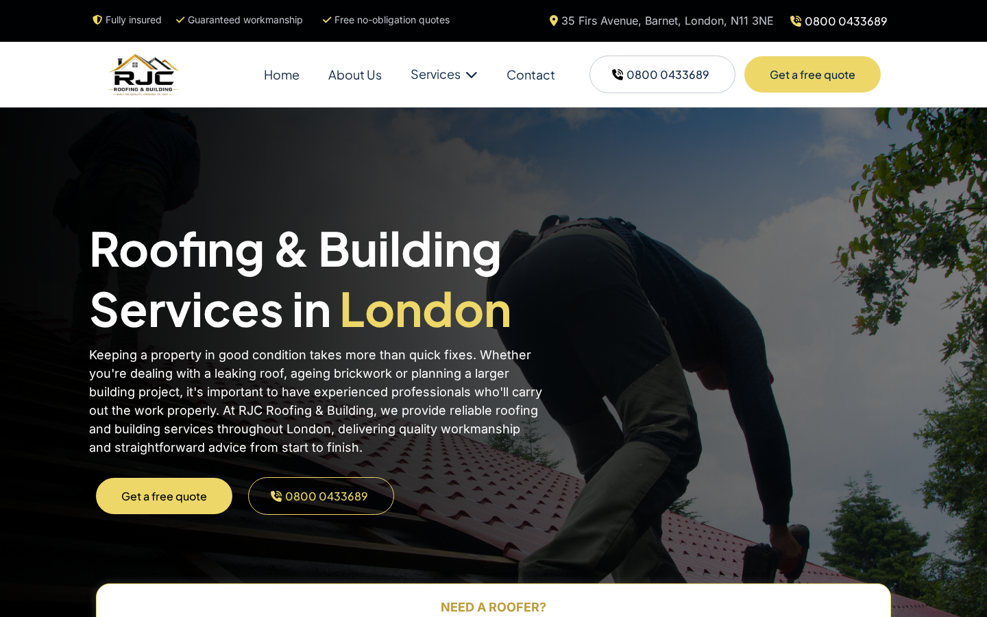 RJC Roofing & Building website designed by SkyByte Agency