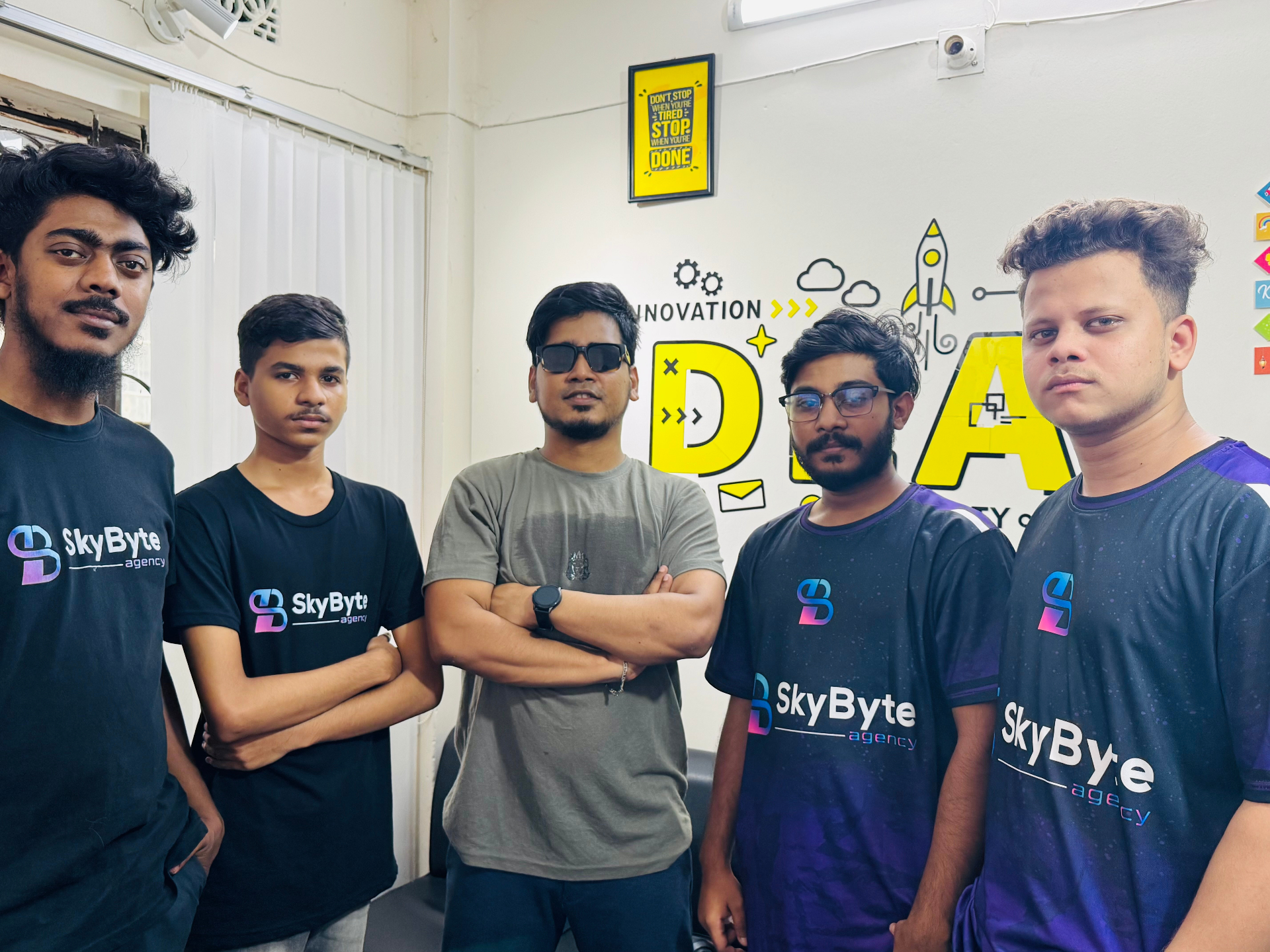 SkyByte team celebrating achievements with awards